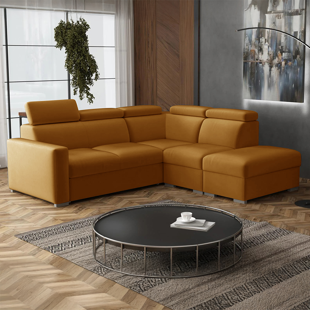 Sedací souprava PEDRO L | 250x230 cm | PRAVÁ | rozkládací + úložný prostor | polohovatelné záhlavníky | VÝBĚR TKANIN