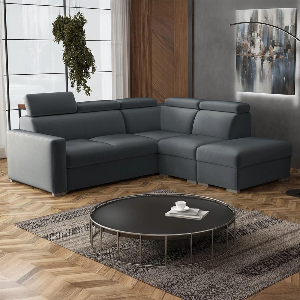 Sedací souprava PEDRO L | 250x230 cm | PRAVÁ | rozkládací + úložný prostor | polohovatelné záhlavníky | VÝBĚR TKANIN