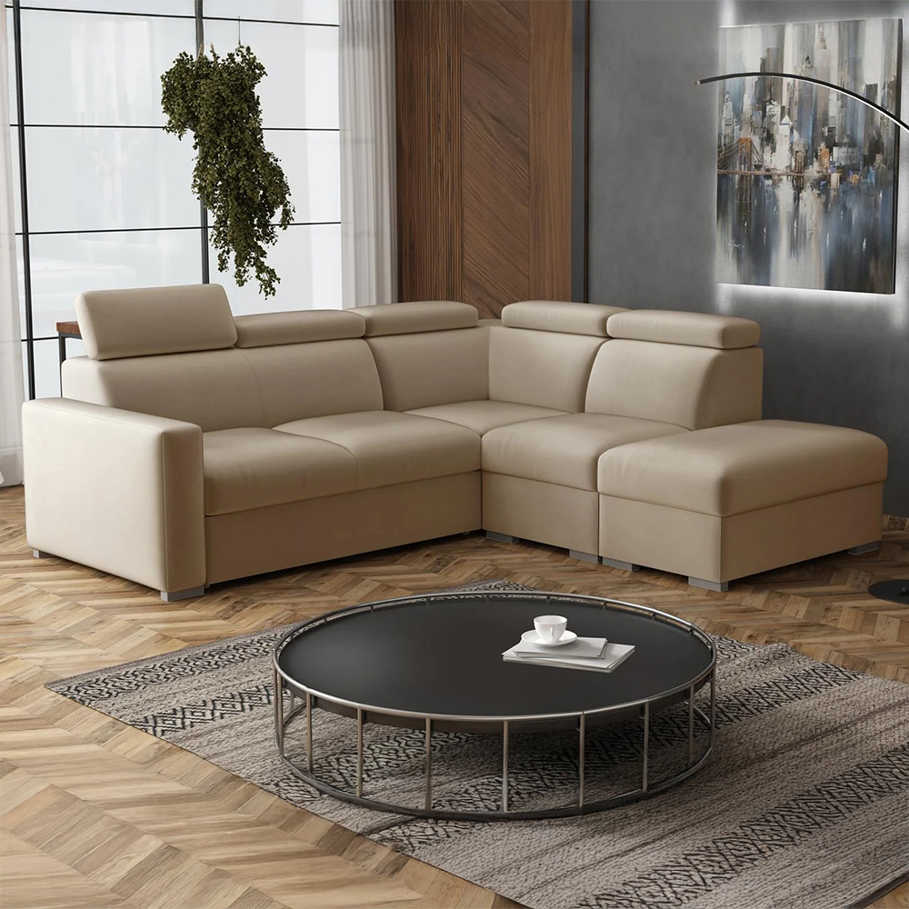 Sedací souprava PEDRO L | 250x230 cm | PRAVÁ | rozkládací + úložný prostor | polohovatelné záhlavníky | VÝBĚR TKANIN