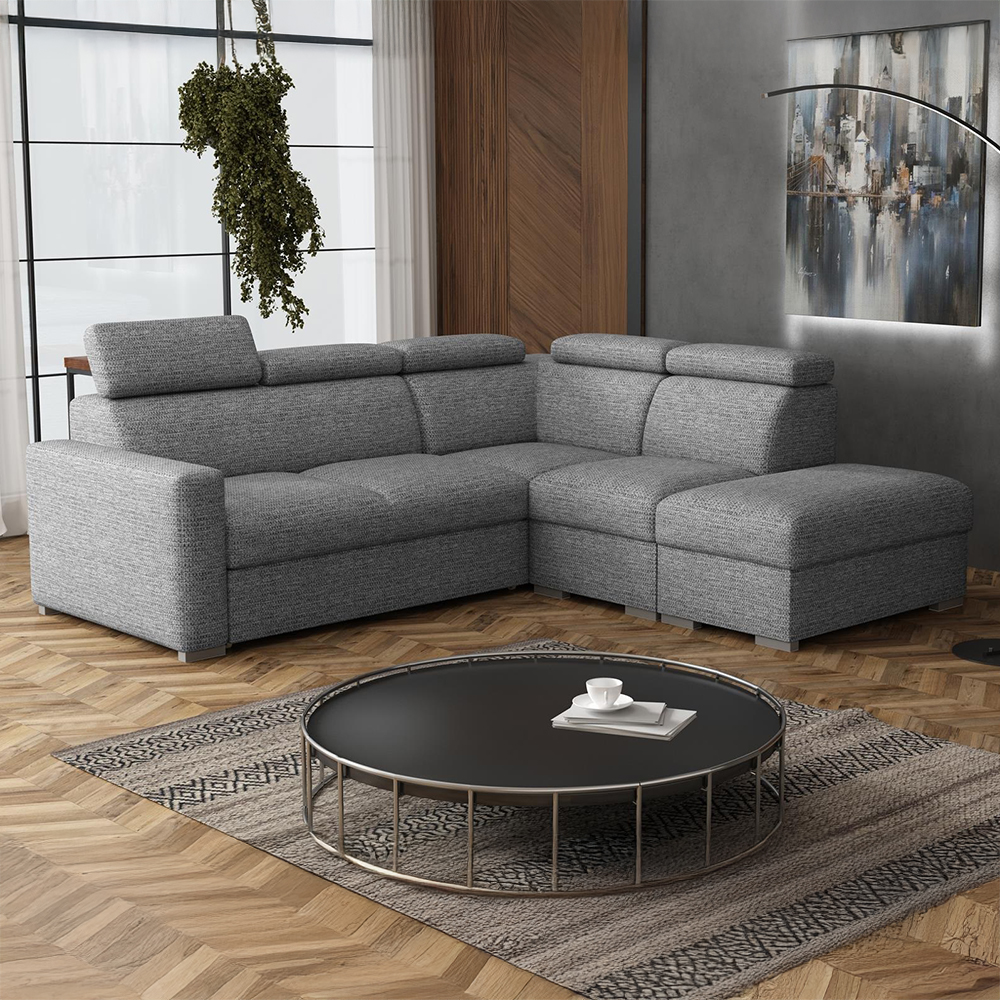 Sedací souprava PEDRO L | 250x230 cm | PRAVÁ | rozkládací + úložný prostor | polohovatelné záhlavníky | VÝBĚR TKANIN