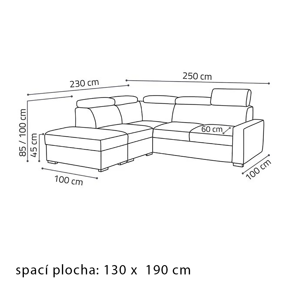 Sedací souprava PEDRO L | 230x250 cm | LEVÁ | rozkládací + úložný prostor | polohovatelné záhlavníky | VÝBĚR TKANIN