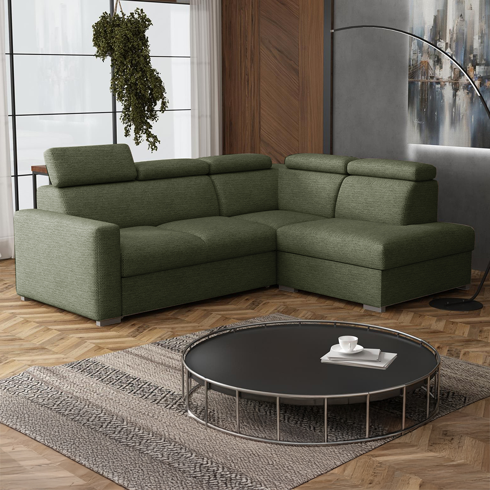 Sedací souprava PEDRO L | 250x200 cm | PRAVÁ | rozkládací + úložný prostor | polohovatelné záhlavníky | VÝBĚR TKANIN