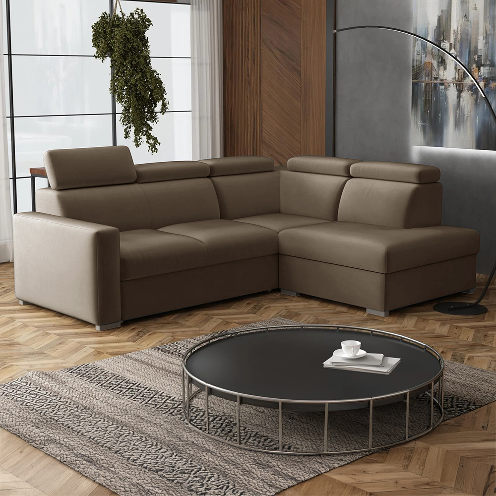 Sedací souprava PEDRO L | 250x200 cm | PRAVÁ | rozkládací + úložný prostor | polohovatelné záhlavníky | VÝBĚR TKANIN