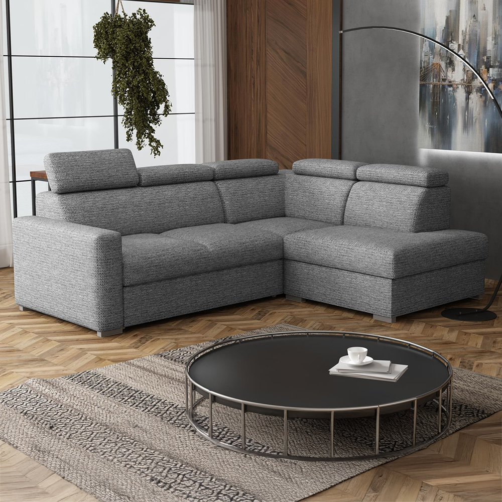 Sedací souprava PEDRO L | 250x200 cm | PRAVÁ | rozkládací + úložný prostor | polohovatelné záhlavníky | VÝBĚR TKANIN