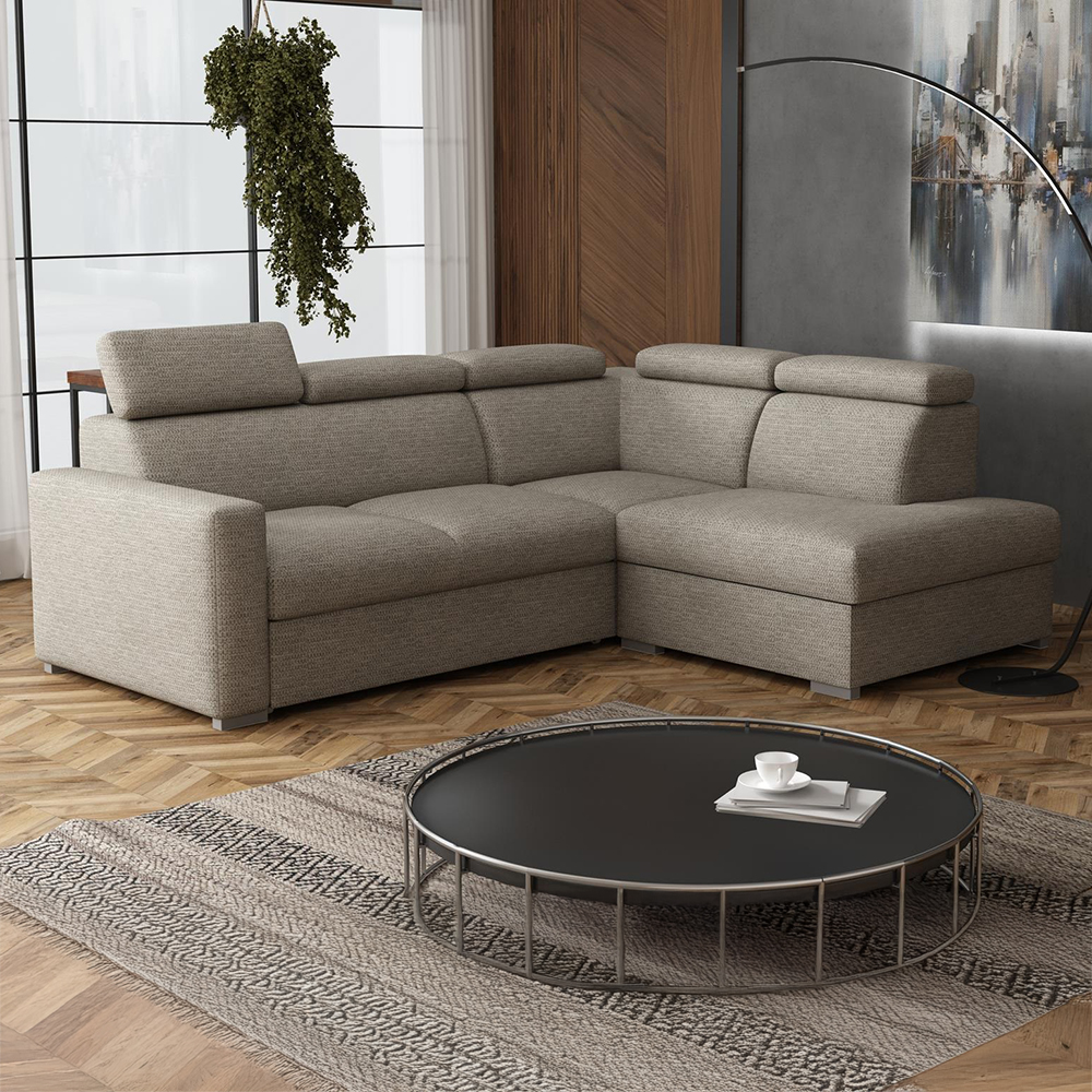 Sedací souprava PEDRO L | 250x200 cm | PRAVÁ | rozkládací + úložný prostor | polohovatelné záhlavníky | VÝBĚR TKANIN