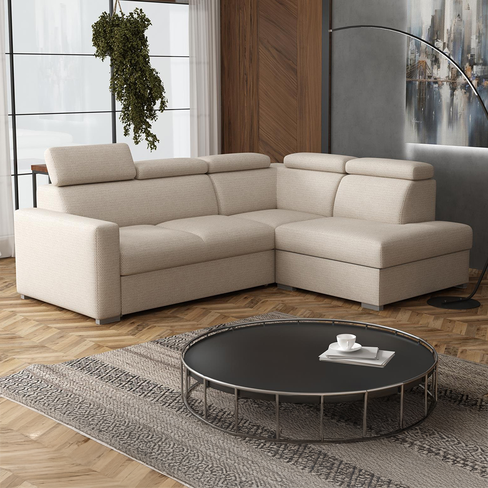 Sedací souprava PEDRO L | 250x200 cm | PRAVÁ | rozkládací + úložný prostor | polohovatelné záhlavníky | VÝBĚR TKANIN