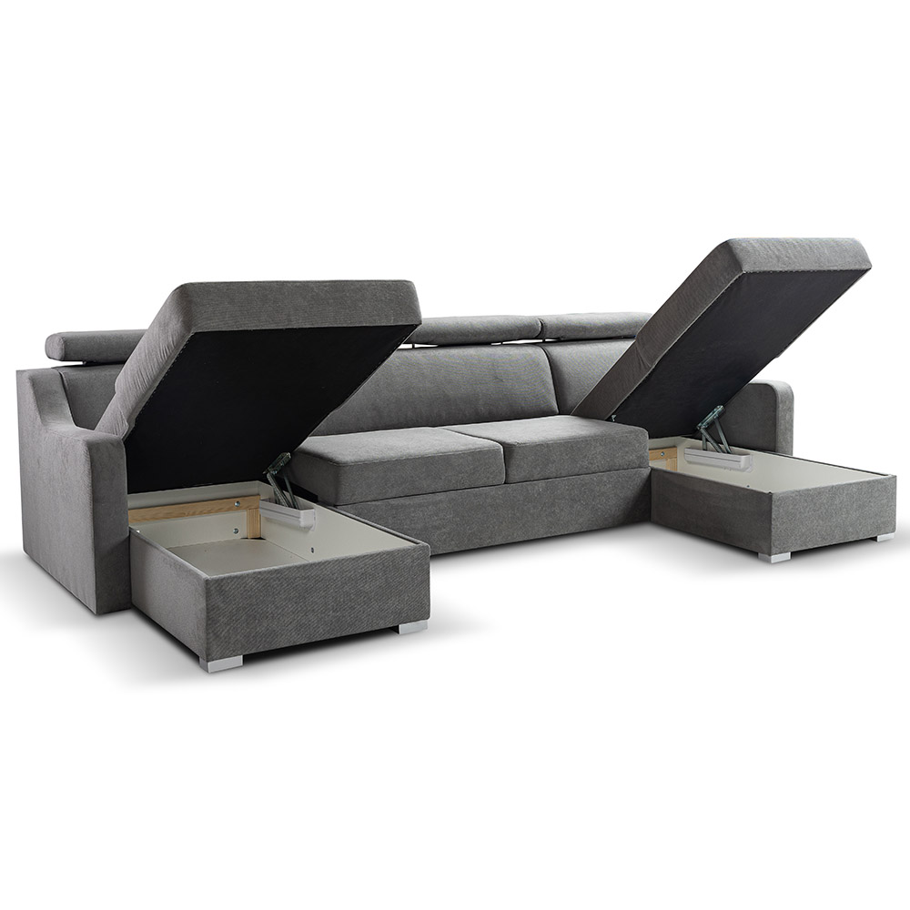 Sedací souprava MIKELI U | 158x288x158 cm | rozkládací + 2x úložný prostor | pretty 17 šedá