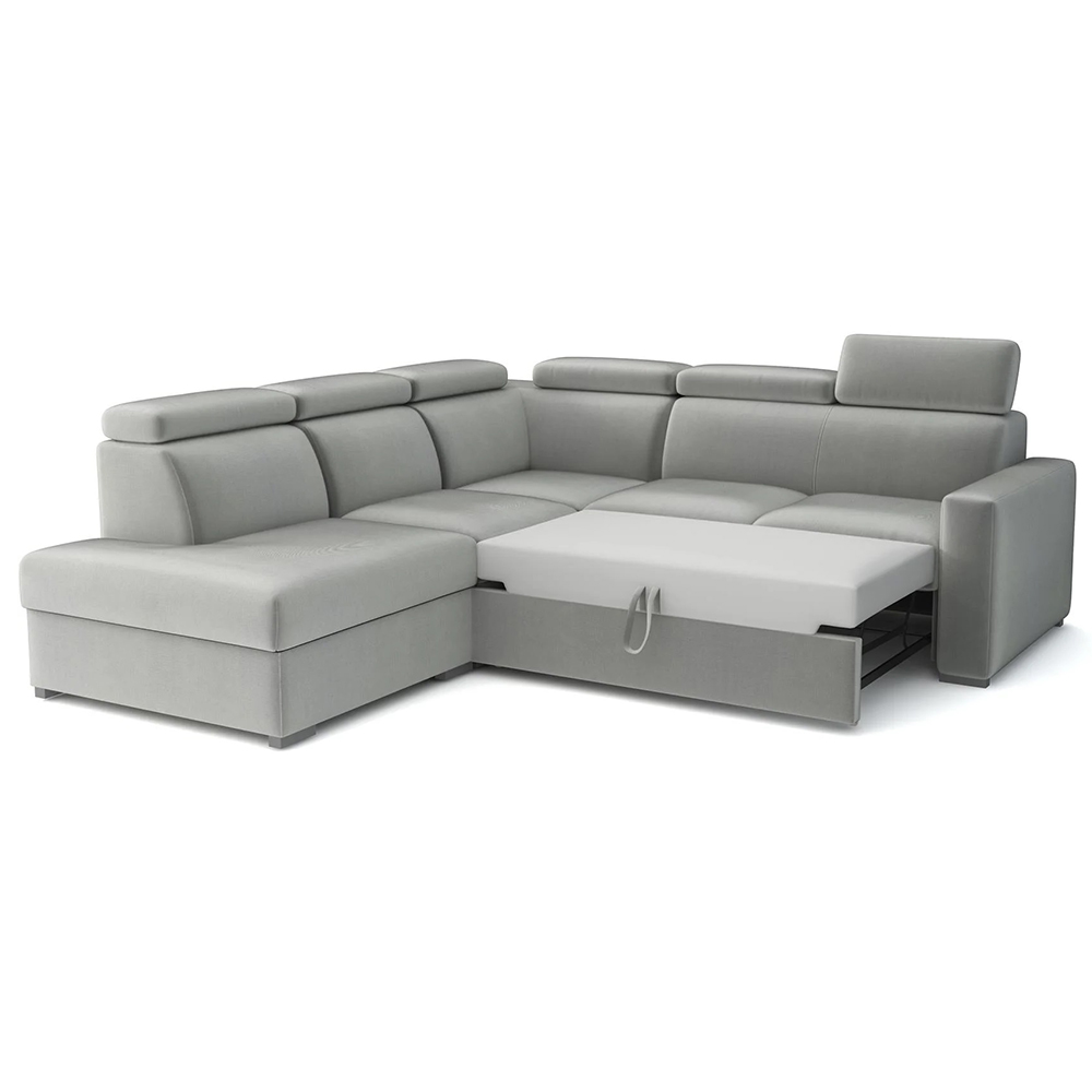 Sedací souprava PEDRO L | 265x250 cm | LEVÁ | rozkládací + úložný prostor | polohovatelné záhlavníky | VÝBĚR TKANIN