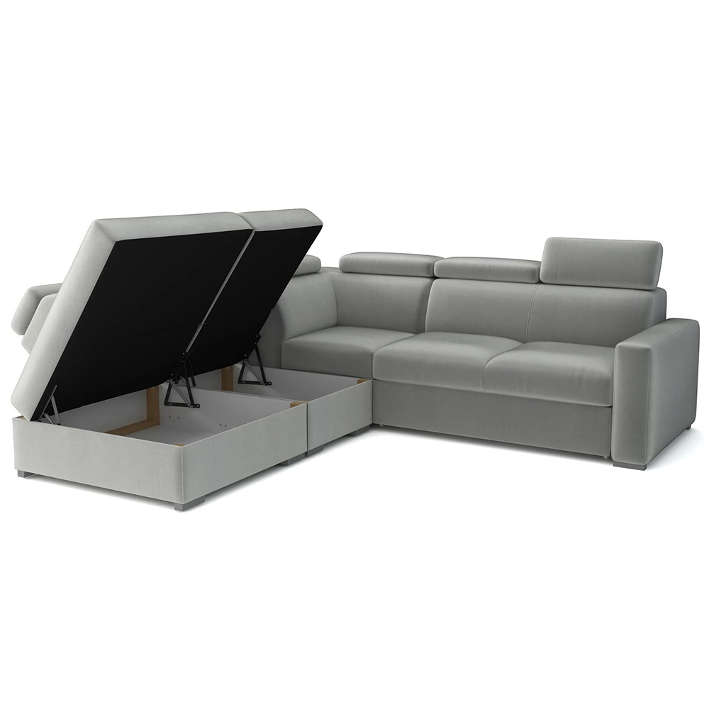 Sedací souprava PEDRO L | 265x250 cm | LEVÁ | rozkládací + úložný prostor | polohovatelné záhlavníky | VÝBĚR TKANIN