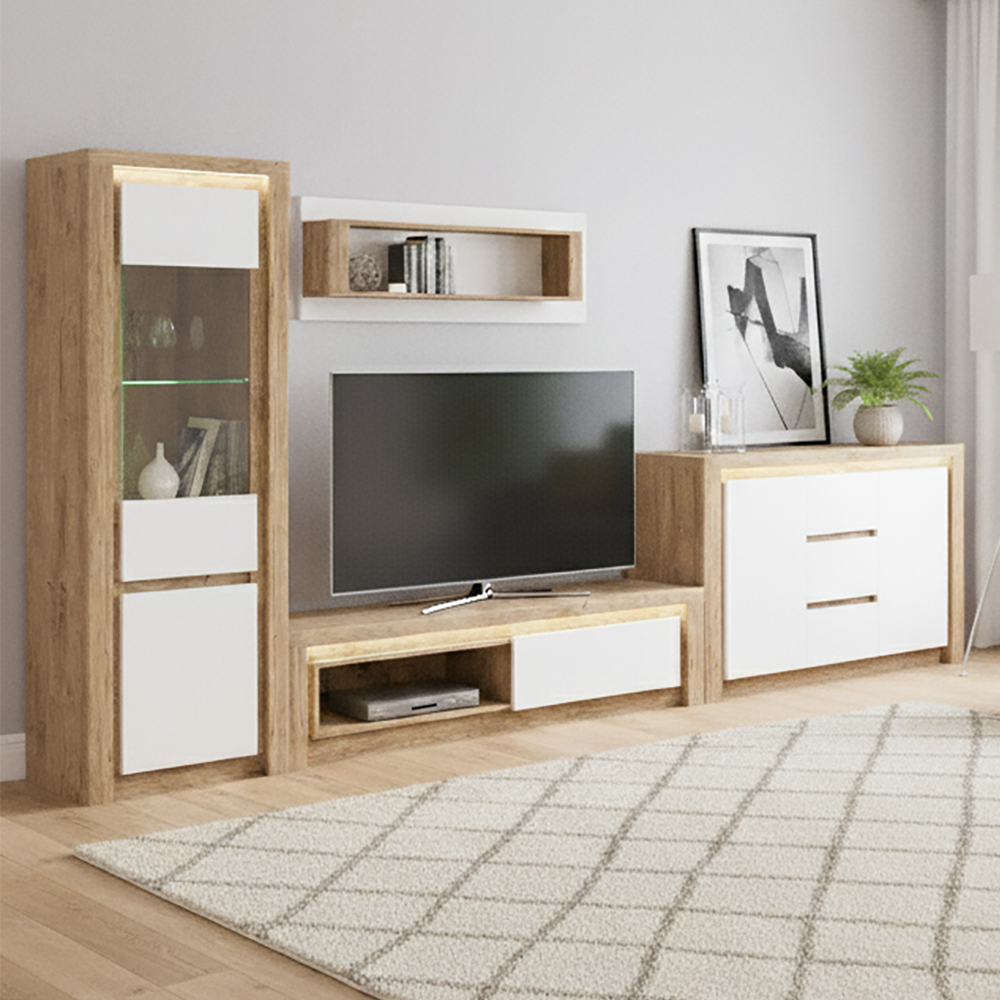 Obývací stěna LIVINIO | 4 díly | 376,5 cm | sestava C | V CENĚ LED LIŠTY | ribbeck/bílá lesk