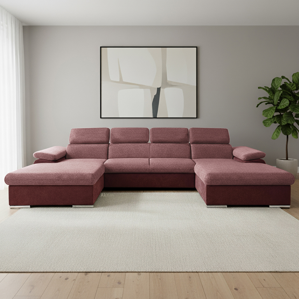 Sedací souprava COOL III | 191x350x191 cm | rozkládací + 2x úložný prostor | růžovo-vínová 17/26