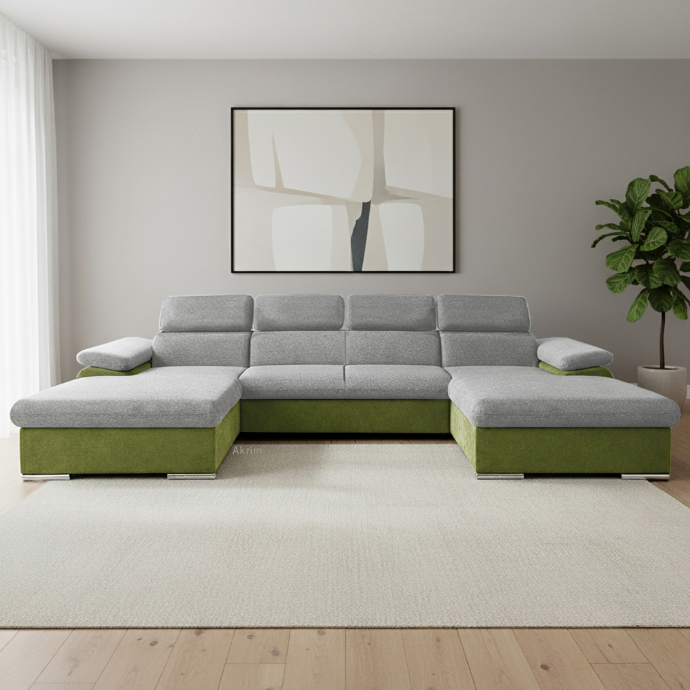 Sedací souprava COOL III | 191x350x191 cm | rozkládací + 2x úložný prostor | světle šedo zelená 18/09