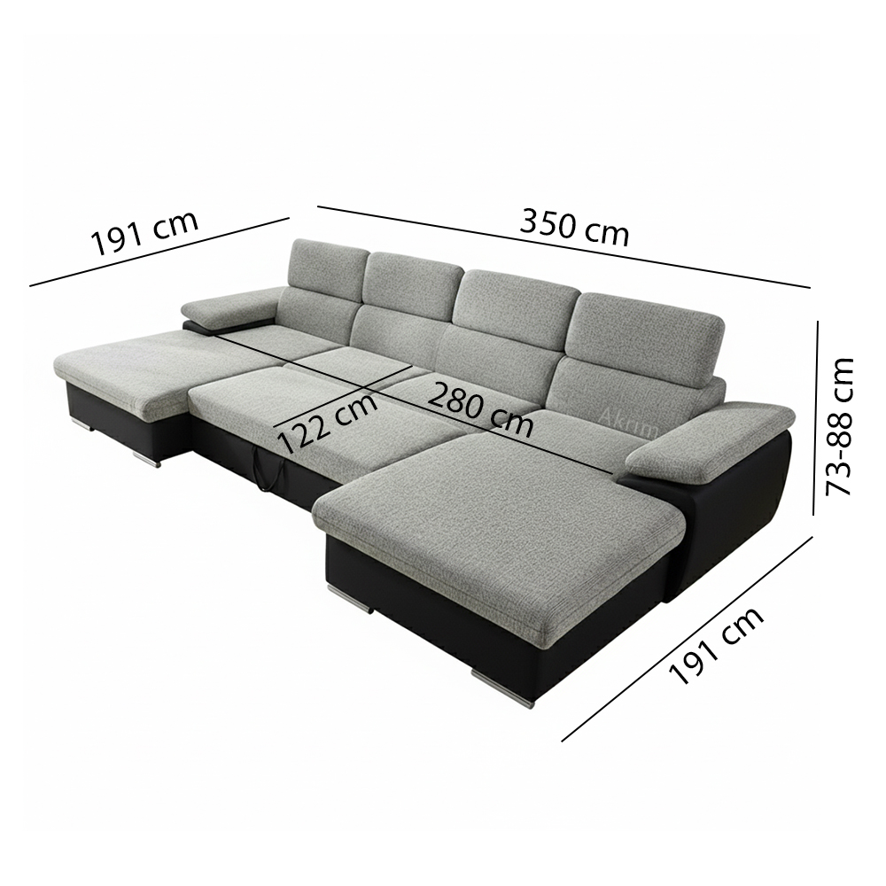 Sedací souprava COOL III | 191x350x191 cm | rozkládací + 2x úložný prostor | tyrkysovo černá 12/15