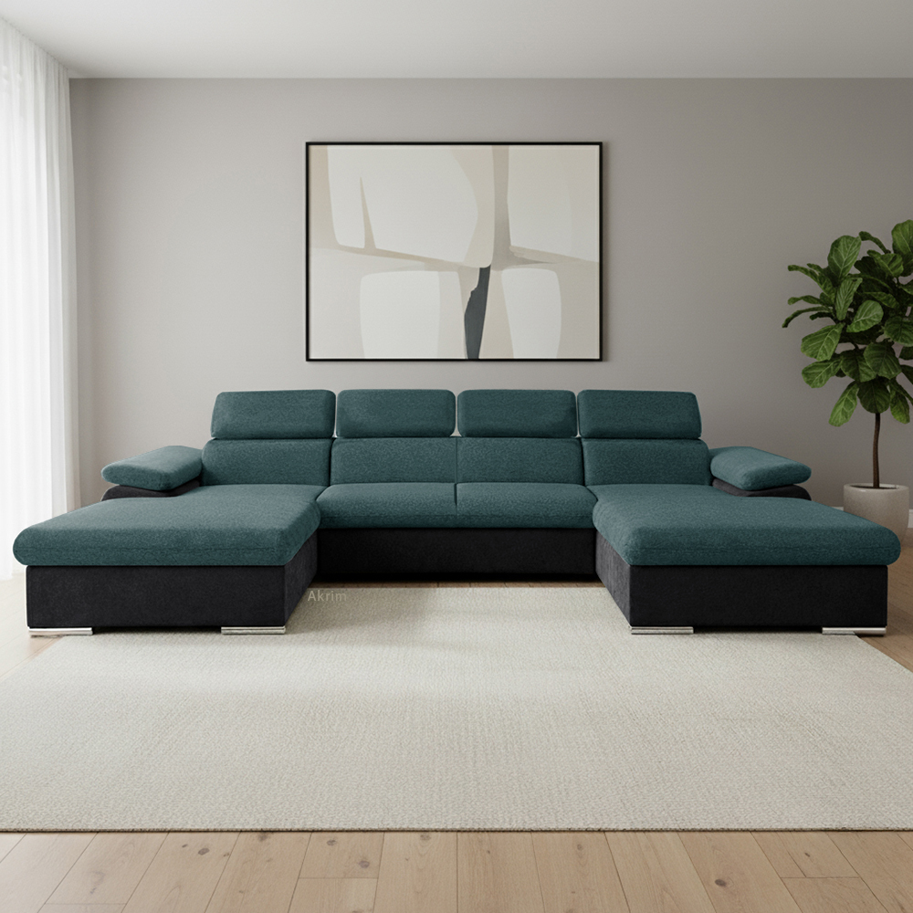 Sedací souprava COOL III | 191x350x191 cm | rozkládací + 2x úložný prostor | tyrkysovo černá 12/15