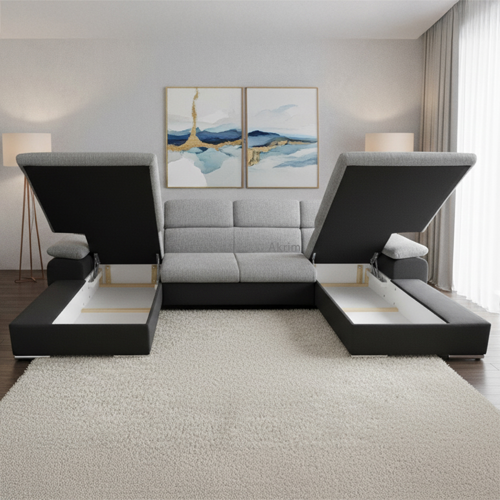 Sedací souprava COOL III | 191x350x191 cm | rozkládací + 2x úložný prostor | šedo modrá 24/30