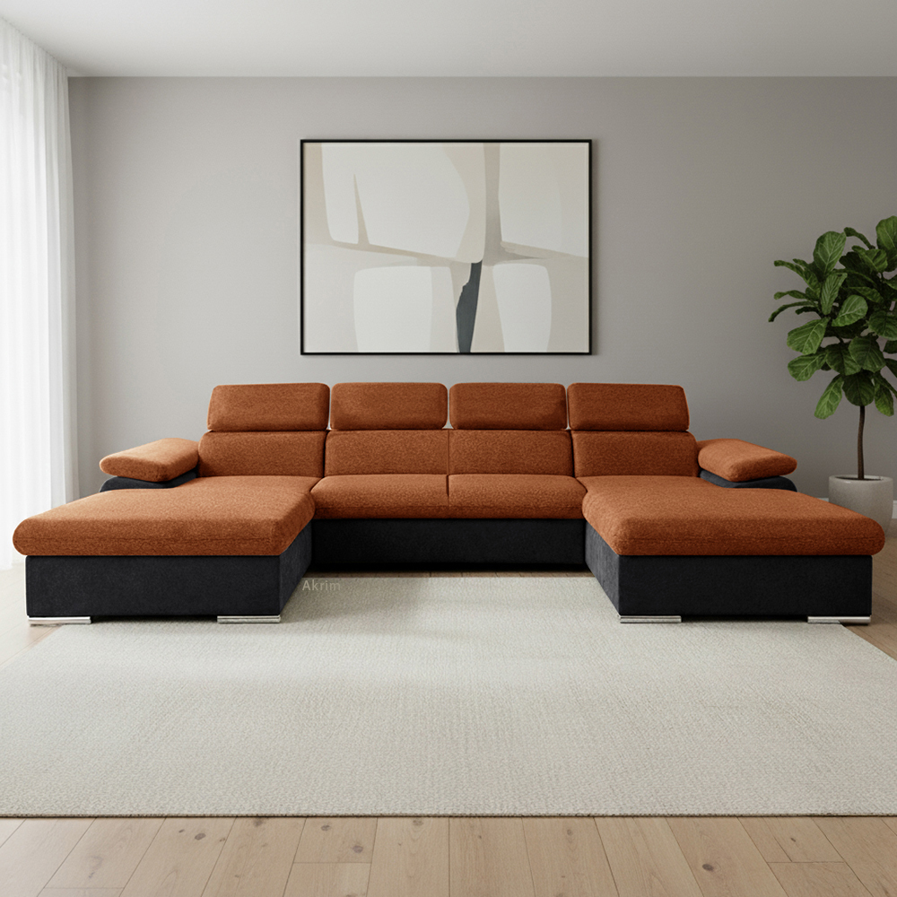 Sedací souprava COOL III | 191x350x191 cm | rozkládací + 2x úložný prostor | oranžovo černá 08/15