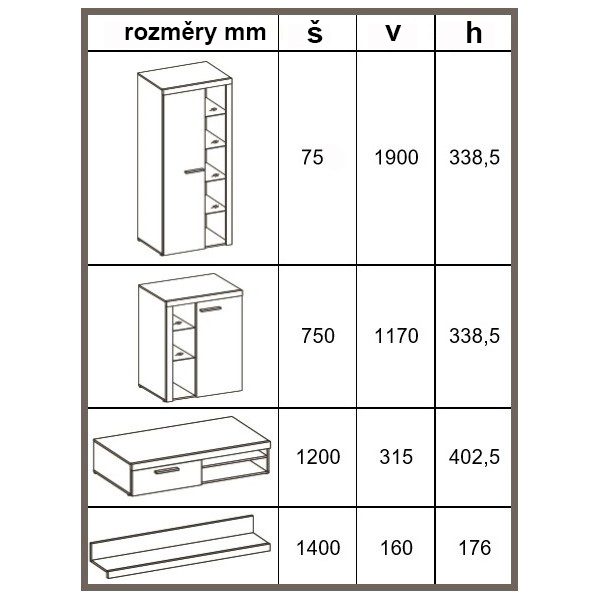 Obývací stěna Rumba + komoda 3F | 270 cm + 148,8 cm | bílá