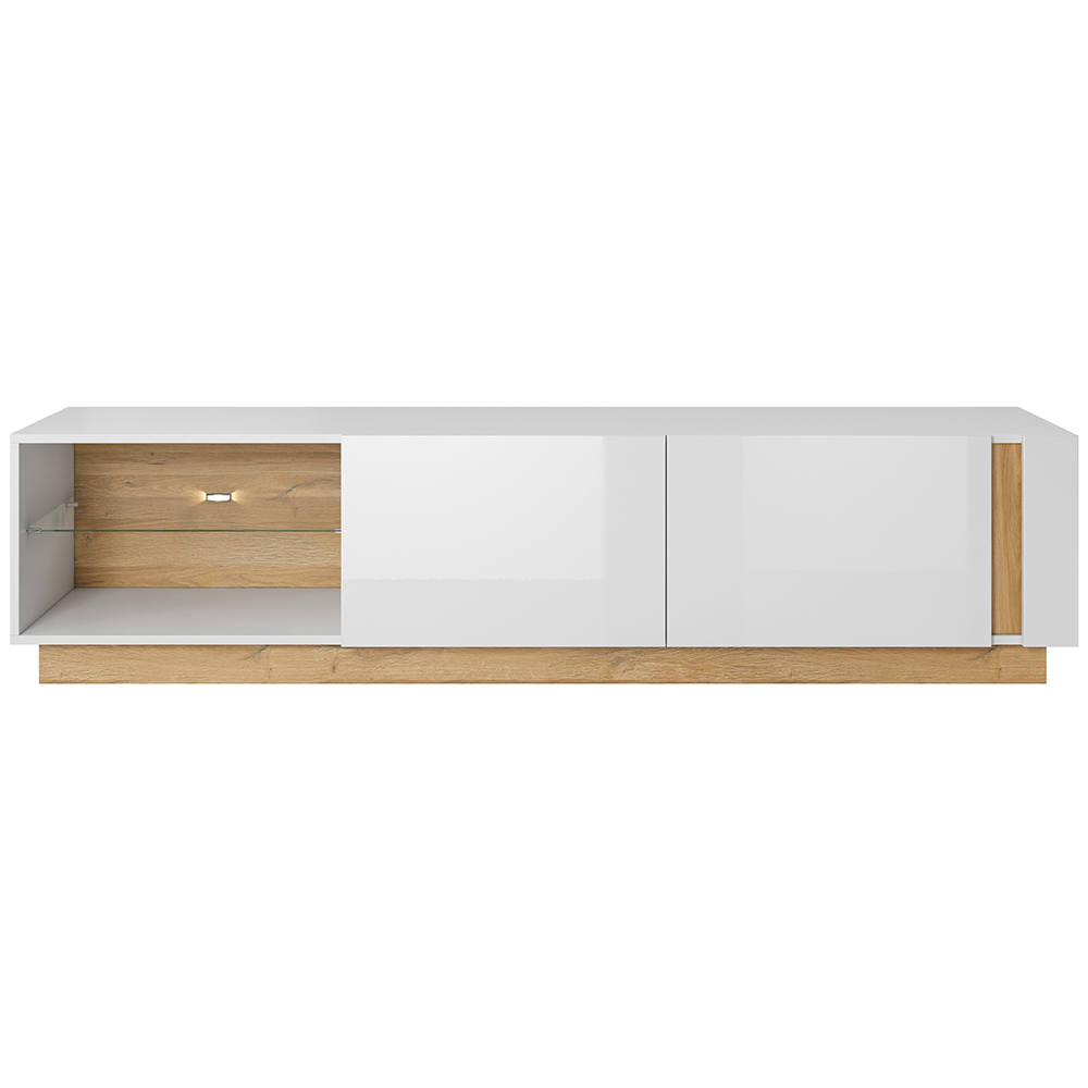 Obývací stěna ARCO se skříní | 6 dílů | 344 cm + 100x60 cm | PUSH OPEN | bílá mat/lesk/dub grandson