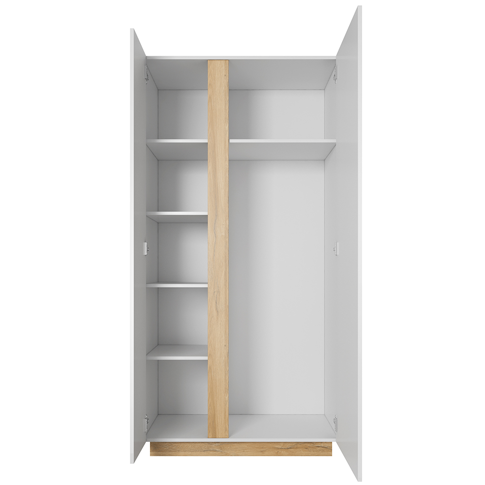 Obývací stěna ARCO se skříní | 6 dílů | 344 cm + 100x60 cm | PUSH OPEN | bílá mat/lesk/dub grandson