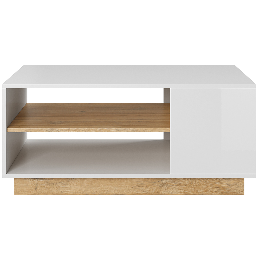 Obývací stěna ARCO se skříní | 4 díly | 295 cm + 100x60 cm | PUSH OPEN | bílá mat/lesk/dub grandson