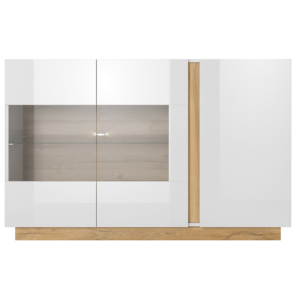 Obývací stěna ARCO se skříní | 4 díly | 295 cm + 100x60 cm | PUSH OPEN | bílá mat/lesk/dub grandson