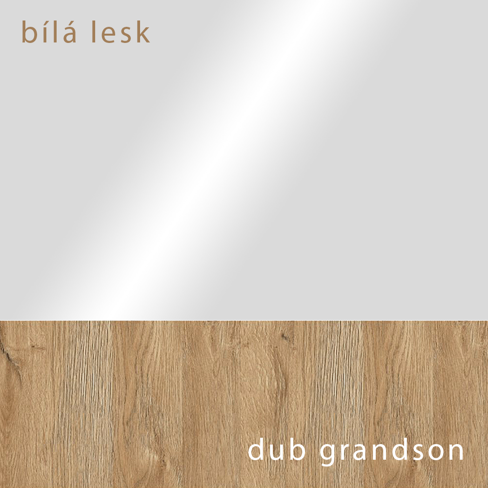 Obývací stěna ARCO s komodou | 6 dílů | 319,5 cm + 138,2 cm | PUSH OPEN | bílá mat/lesk/dub grandson