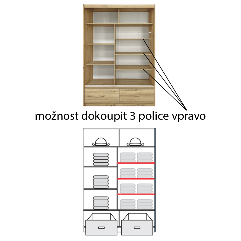 Šatní skříň CANADA CA-21 | 150 cm | se zrcadlem | bílá s bílými úchyty