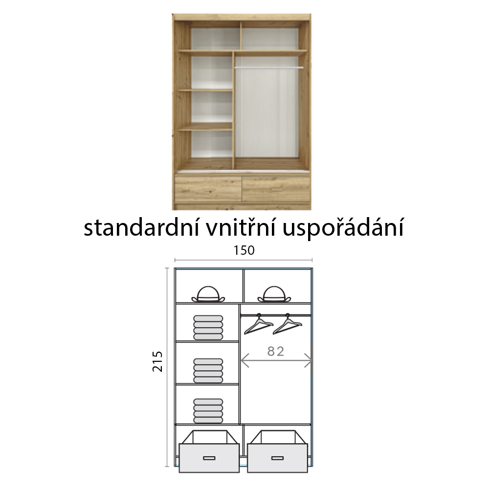 Šatní skříň CANADA CA-21 | 150 cm | se zrcadlem | bílá s bílými úchyty