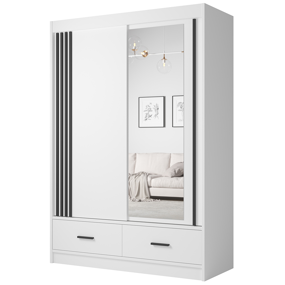 Šatní skříň CANADA CA-24 | 150 cm | se zrcadlem | bílá s černými úchyty