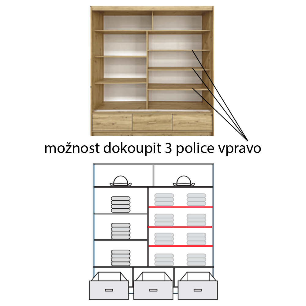 Šatní skříň CANADA CA-24 | 200 cm | se zrcadlem | bílá s černými úchyty