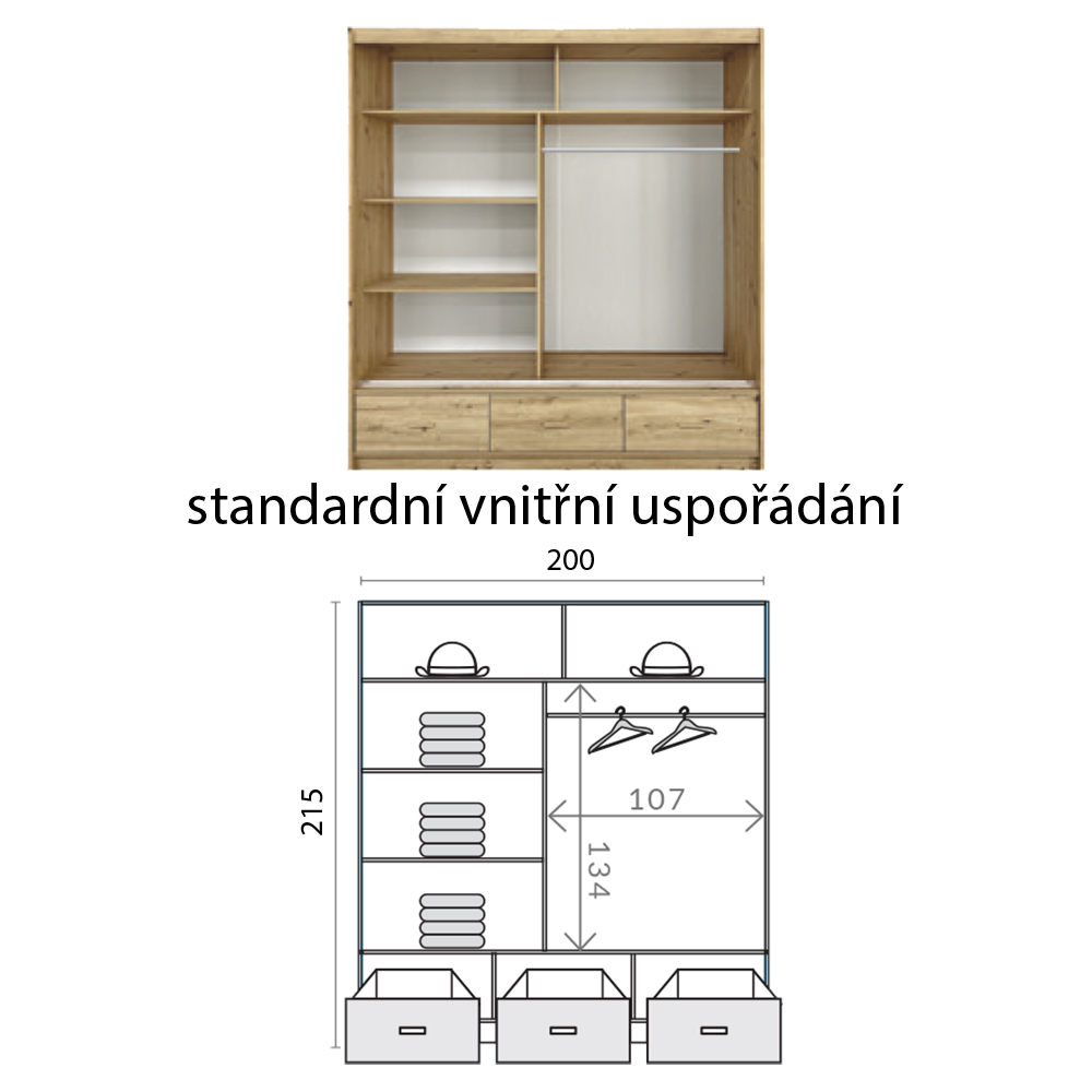 Šatní skříň CANADA CA-24 | 200 cm | se zrcadlem | bílá s černými úchyty