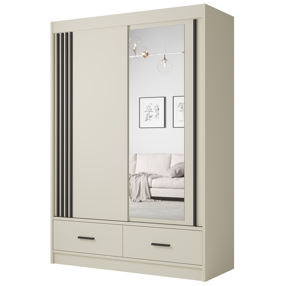 Šatní skříň CANADA CA-34 | 150 cm | se zrcadlem | kašmír s černými úchyty