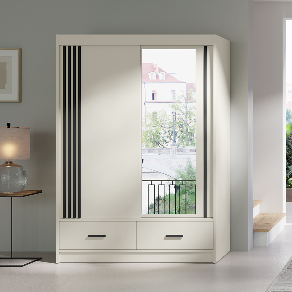 Šatní skříň CANADA CA-34 | 150 cm | se zrcadlem | kašmír s černými úchyty