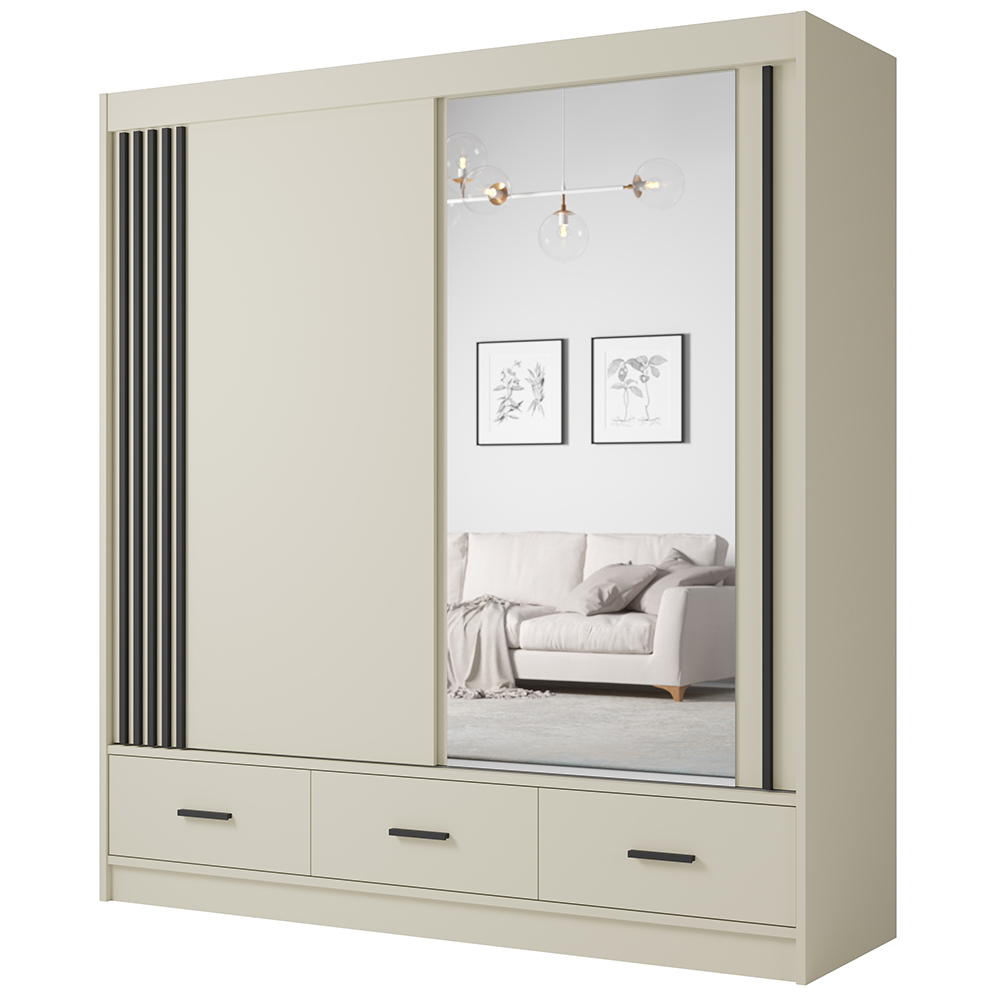 Šatní skříň CANADA CA-34 | 200 cm | se zrcadlem | kašmír s černými úchyty