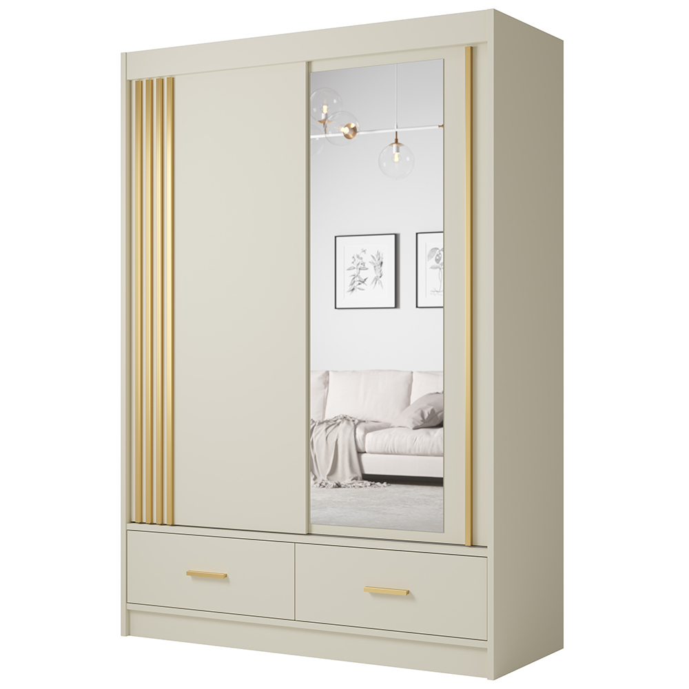 Šatní skříň CANADA CA-35 | 150 cm | se zrcadlem | kašmír se zlatými úchyty