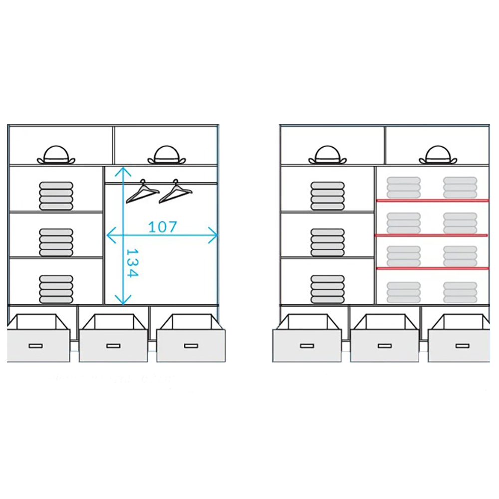 Šatní skříň CANADA CA-35 | 200 cm | se zrcadlem | kašmír se zlatými úchyty