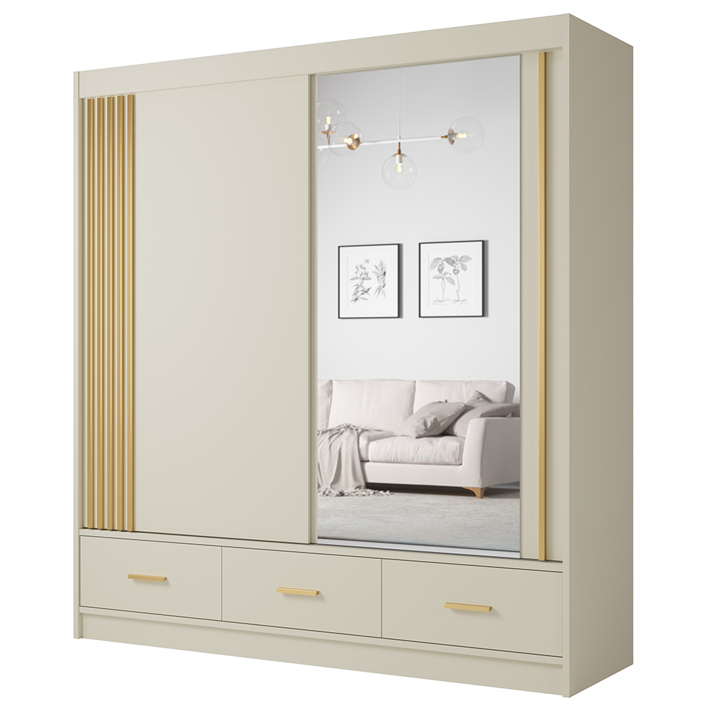 Šatní skříň CANADA CA-35 | 200 cm | se zrcadlem | kašmír se zlatými úchyty