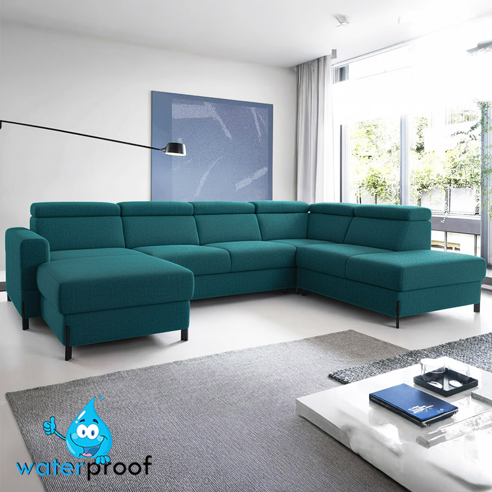 Sedací souprava ULISES U | 179x331x225 | rozkládací + úlož. prostor | tmavě zelená | VÝBĚR NOŽIČEK