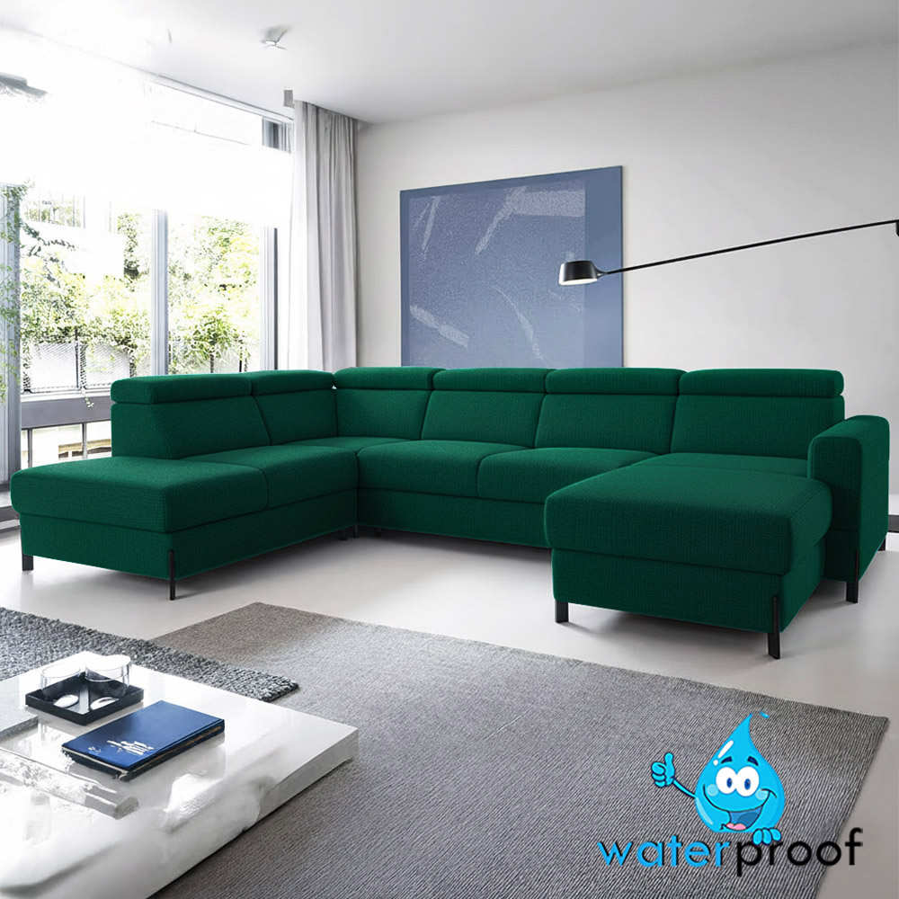 Sedací souprava ULISES U | 225x331x179 | rozkládací + úlož. prostor | tmavě zelená | VÝBĚR NOŽIČEK