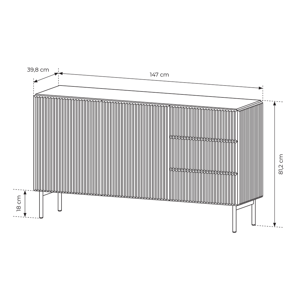 MUTI c | komoda 147 2D3S | 147 cm | černá