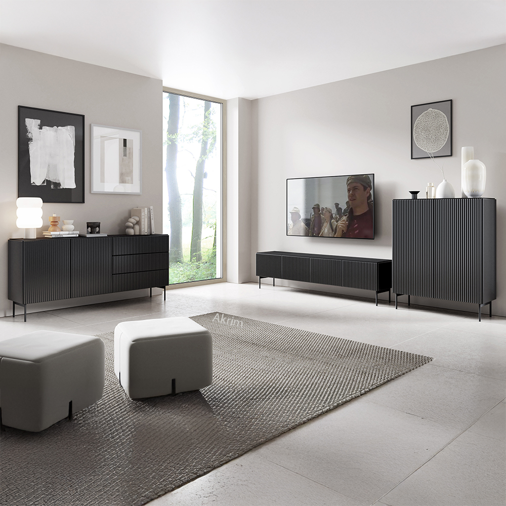 Obývací stěna MUTI A | 3 díly | černá