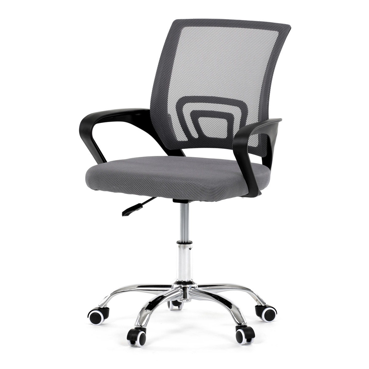 Židle kancelářská, šedý mesh, černý plast, chromový kříž
