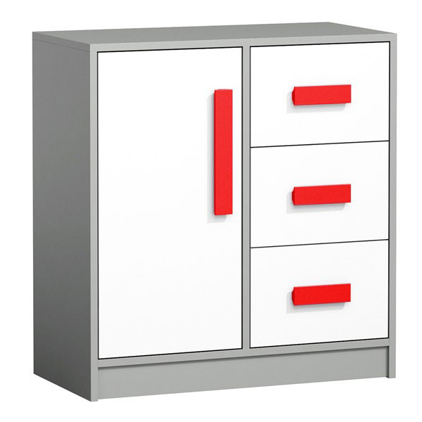 Git | komoda 7 | 80 cm | šedá/bílá/červená