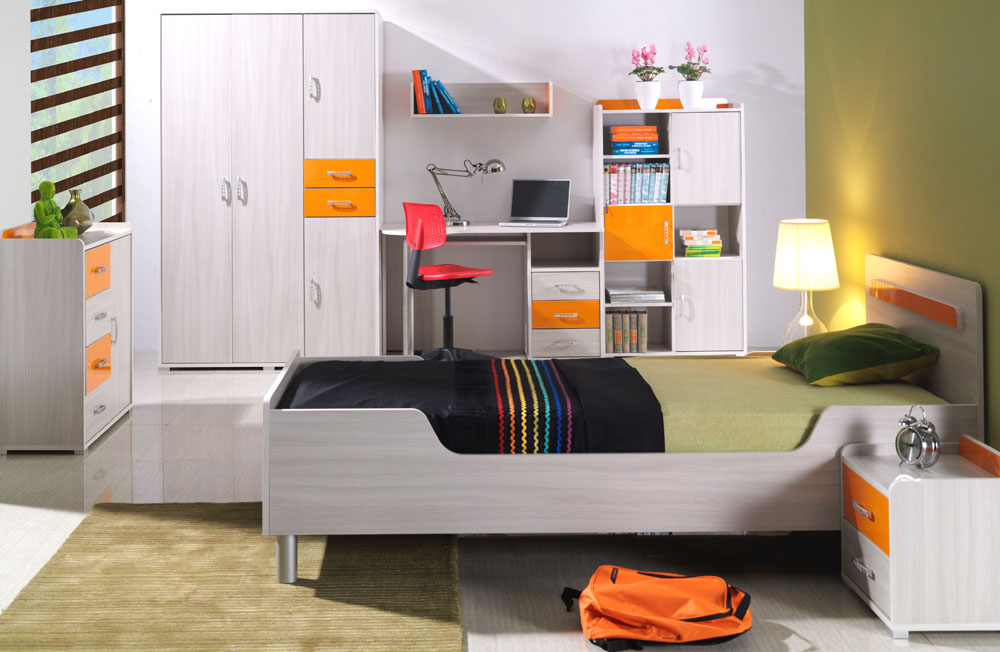 Nemo - šatní skříň 2 - jasan/oranžová