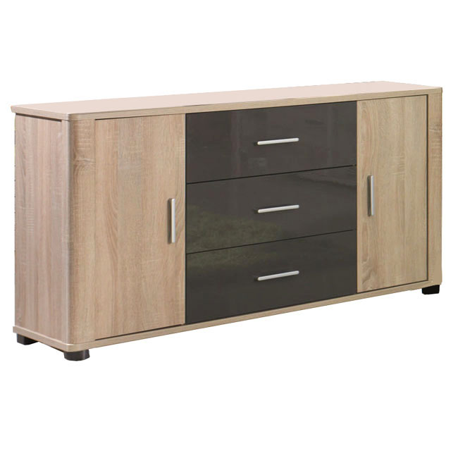 Obývací stěna se skříní FILL | 6 dílů | 127 cm + 370 cm + 114x64 cm | dub sonoma/šedá lesk