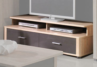 Obývací stěna se skříní FILL | 6 dílů | 127 cm + 370 cm + 114x64 cm | dub sonoma/šedá lesk