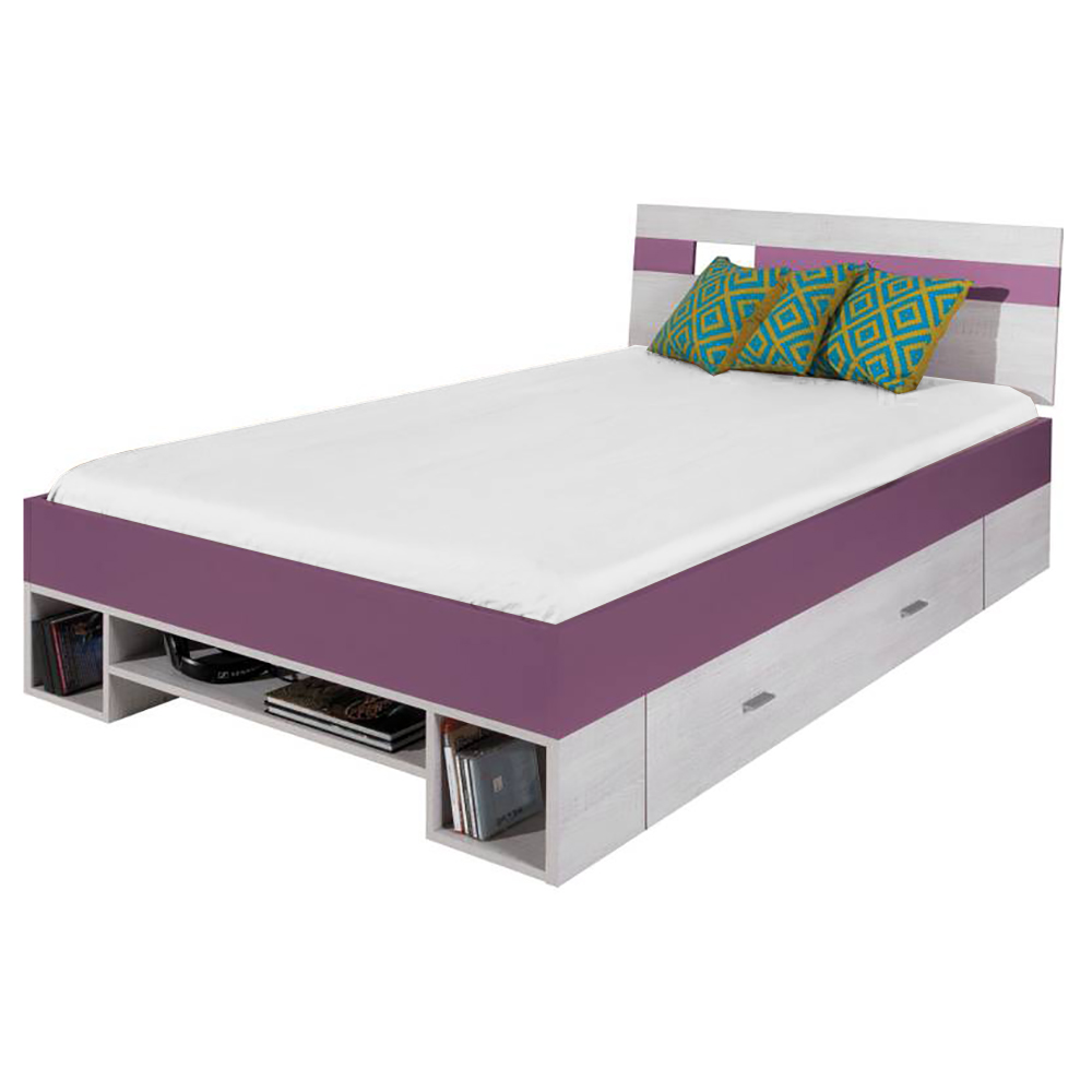 NEXT v | jednolůžko NX18 L/P | 120x200 cm | borovice bělená/viola fialová