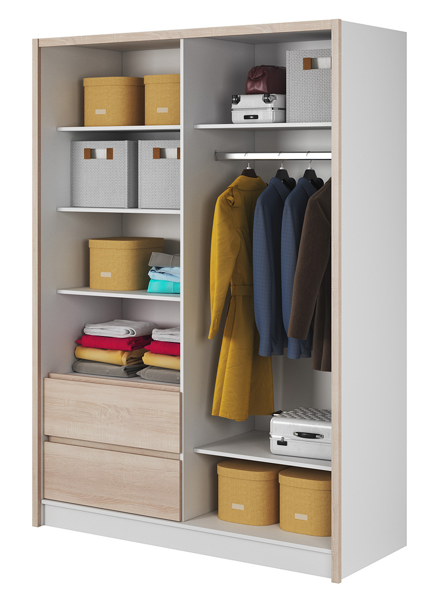 Šatní skříň Sara 150 - sonoma/bílá mat