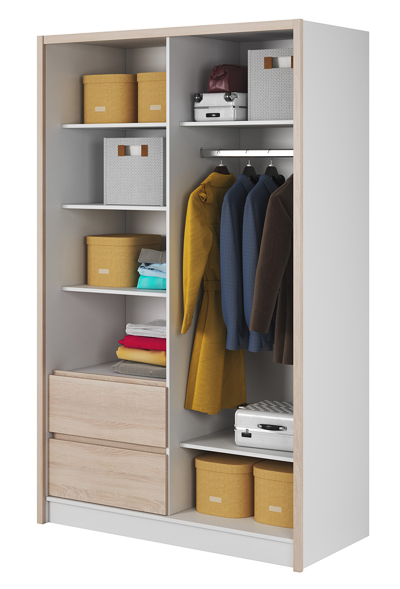 Šatní skříň Sara 130 - sonoma/bílá mat