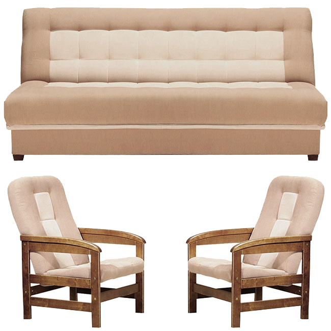 Sedací sestava TOFFI 3+1+1 | rozkládací + úložný prostor | VÝBĚR TKANIN a ODSTÍNU DŘEVA